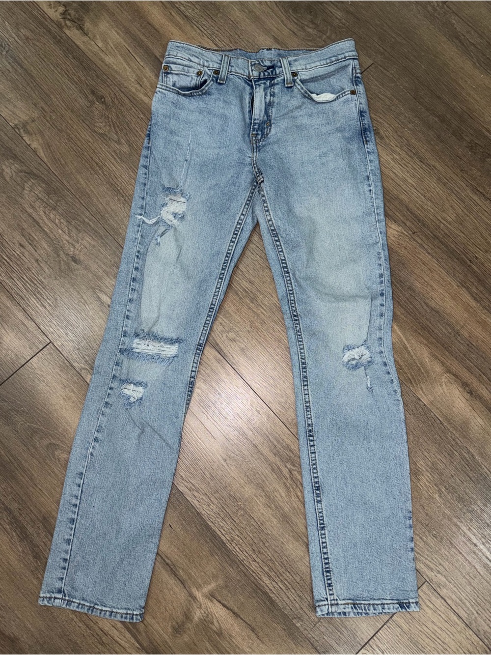 Levi's Light Blue Distressed Straight Leg Jeans